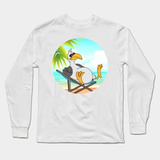 Seagull Chilling At Beach With Sunset Comic Style Long Sleeve T-Shirt